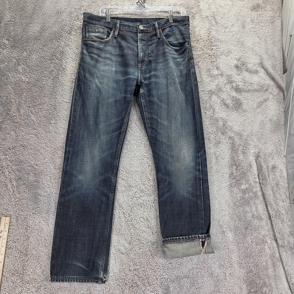 Burberry Jeans Mens Blue Selvedge Brit Swaine Honeycomb Button Fly Fits 32x30